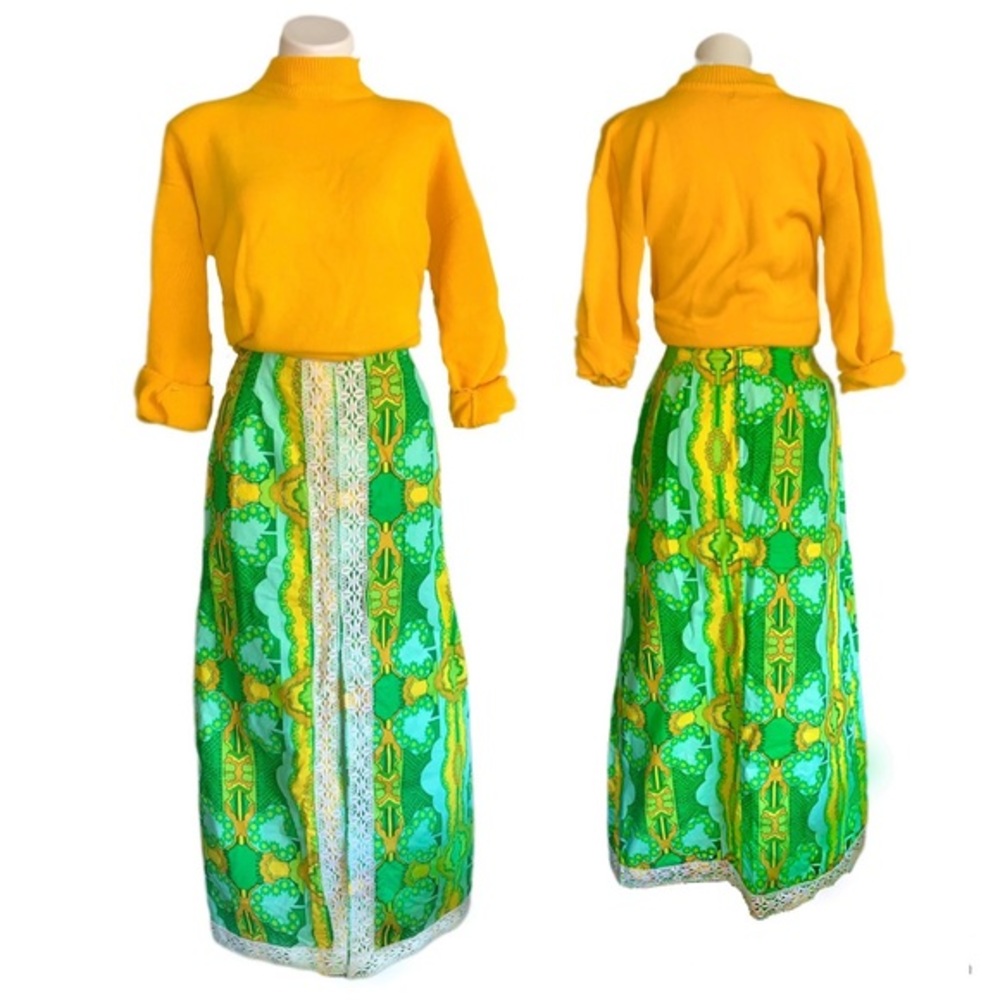 v i n t a g e :: 60s Abstract Psychedelic Groovy Floral Maxi Skirt